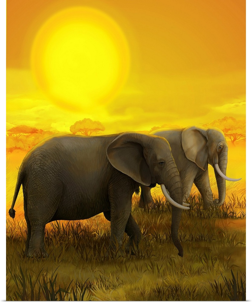 Elephants on a safari, originally an illustration for the children.