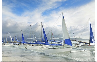 Sailboats And Sandy Coast At Boracay, Philippines