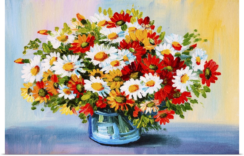 Originally an oil painting of still life, a bouquet of flowers.