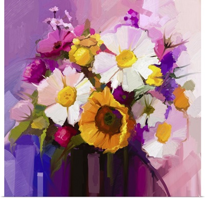 Still Life Of White, Yellow And Red Flower
