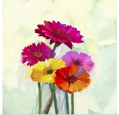 Still Life Of Yellow And Red Gerbera Flowers, Spring Flowers