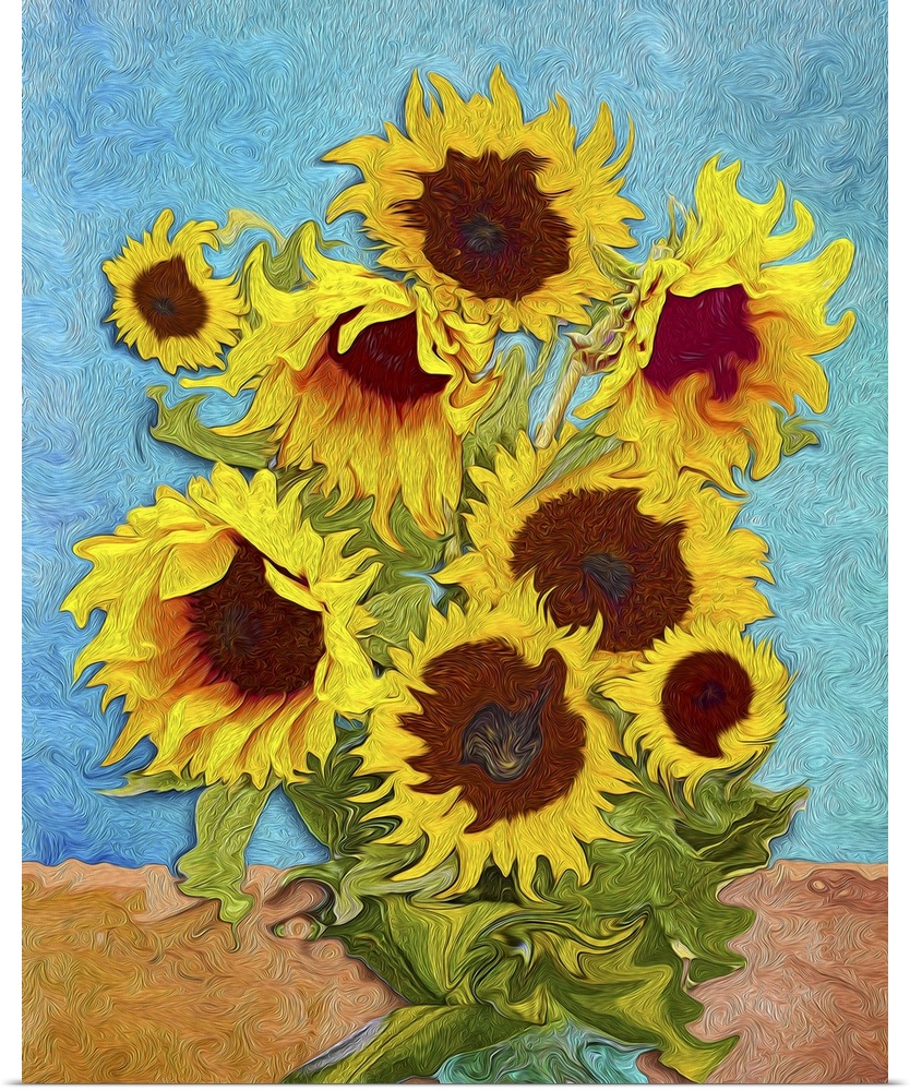 Sunflowers, originally digital art like impressionism painting.