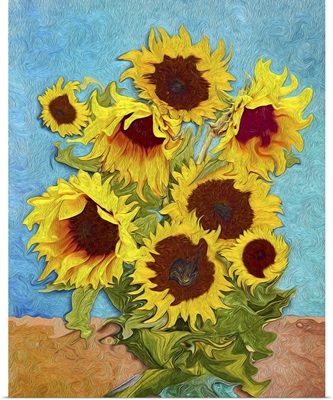 Sunflowers, Digital Art Stylised Like Impressionism Painting