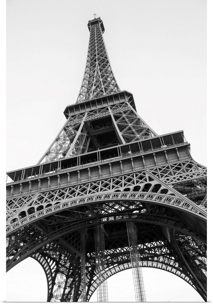The famous Eiffel tower in Paris. Black and white photo.