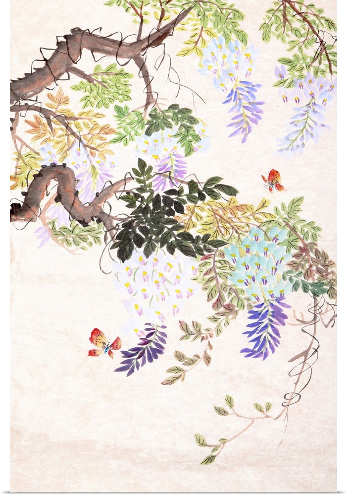 Chinese Butterfly Art Print 8 X 10 Asian Woman With Butterflies Whimsical  Eastern 