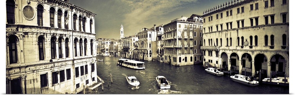 Panoramic photo of Venice with view on the river.