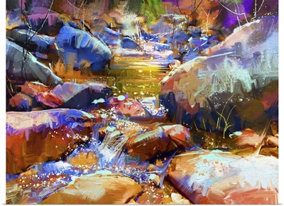 Waterfall With Colorful Stones