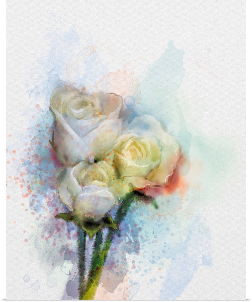 Originally an abstract flowers painting. White roses floral in pastel color with light pink and yellow and blurred style b...