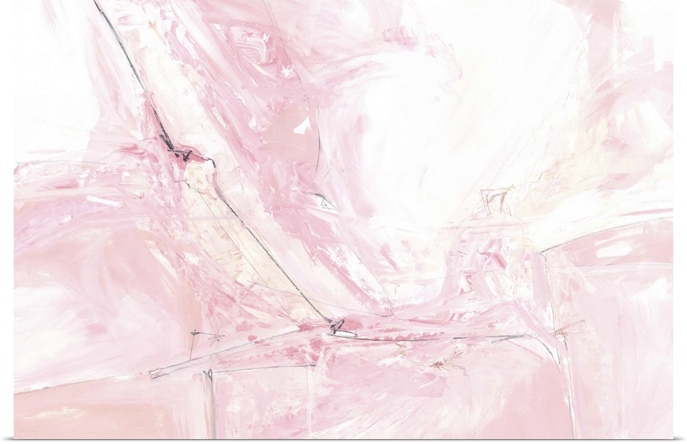 A contemporary abstract painting using soft pale pink, tones and stone-lie textural patterns.