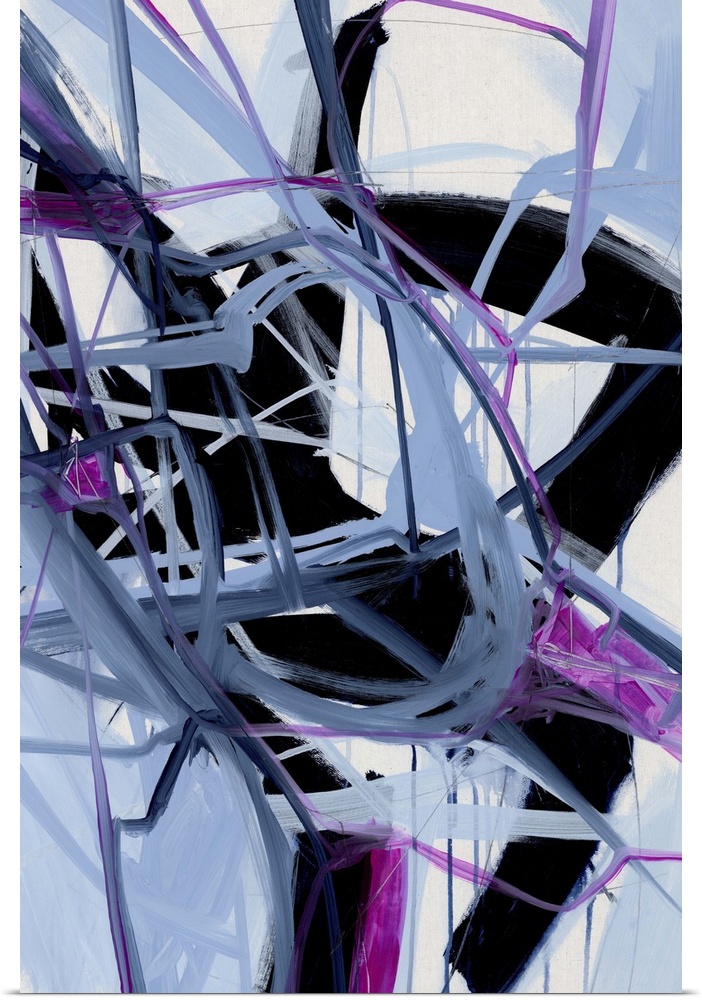 A contemporary abstract painting of a web made up of blue tones.