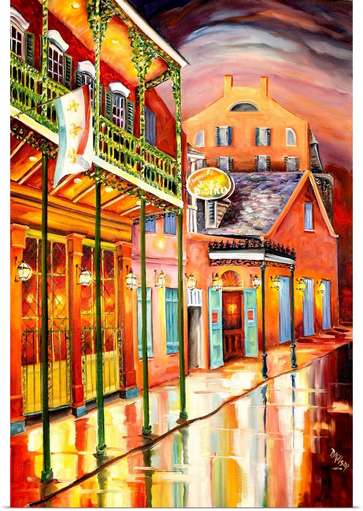 Cityscape painting focusing on Arnaud's Jazz Bistro in New Orleans, La.