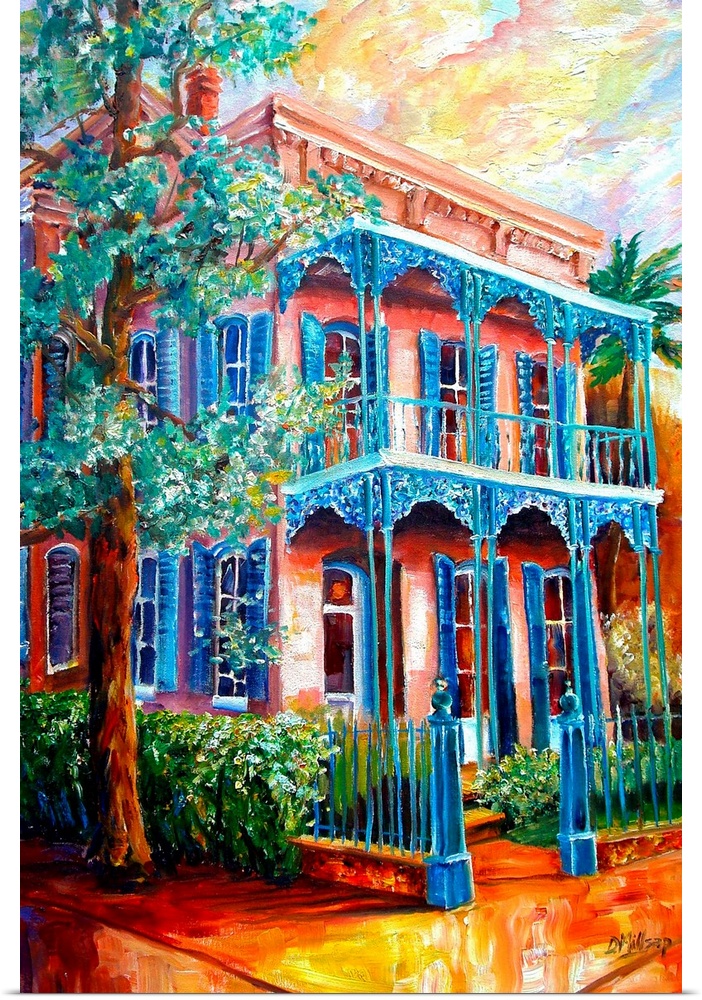 Bright and vibrant colors are used to paint an old building on the streets in New Orleans.