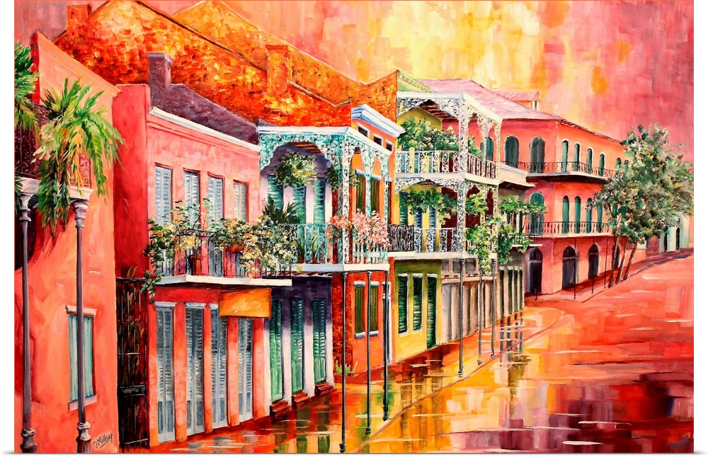 Boldly colored contemporary painting of a historic part of the French Quarter in New Orleans.