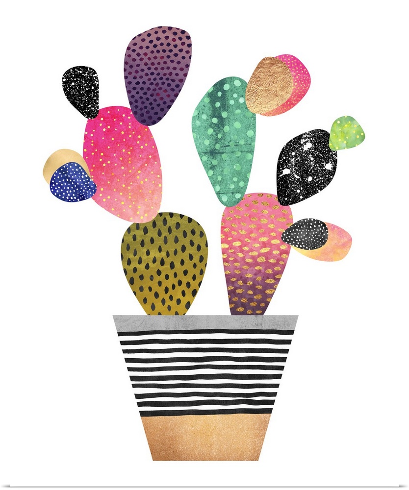 A contemporary cactus design in bright, spotted colors