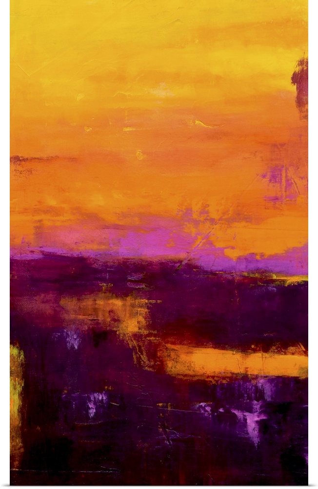 Contemporary color field style painting using vivid colors of sunrise.