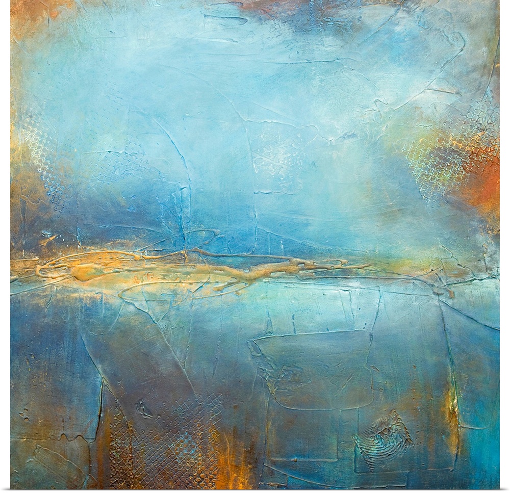 This square wall art is an abstract painting created with layering paint and creating different textures.