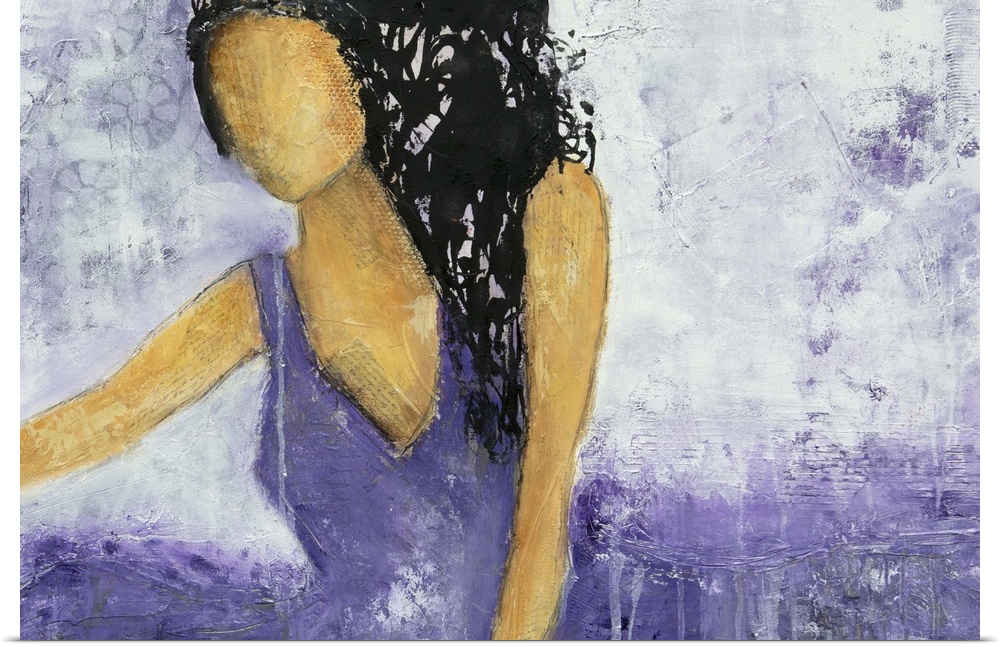 Contemporary painting of a woman wearing a lavender dress.
