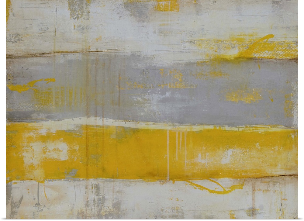 Contemporary abstract painting using gray and yellow.