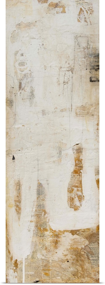 Abstract vertical contemporary art print of organic shapes and lines in muted earth tones.