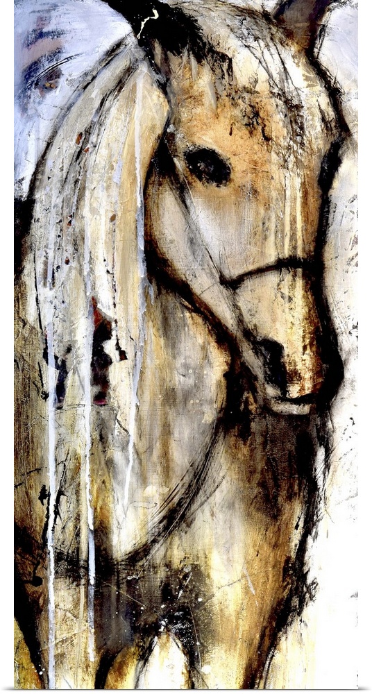 Contemporary painting of a tan colored horse.