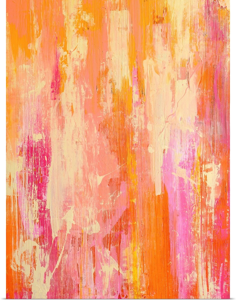 Abstract modern art piece featuring streaks of vibrant colors creating a rough texture.
