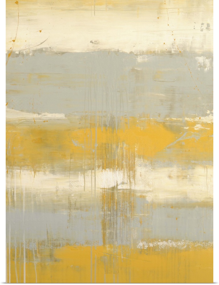 Contemporary painting of a color-field of pale yellow and light gray.