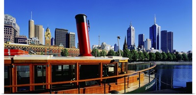 Australia, Victoria, Melbourne, Ferry boat and city