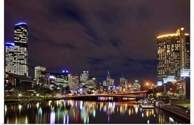 Australia, Victoria, Oceania, Melbourne, The Crown Casino and the Rialto Tower at night
