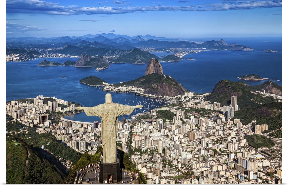 Brazil, Rio de Janeiro, Corcovado, Christ the Redeemer, Cityscape with Christ the Redeemer and Sugarloaf Mountain in the b...