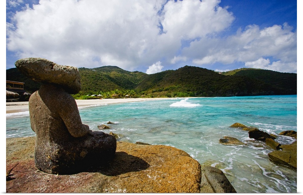 British West Indies, British Virgin Islands, BVI, Caribbean, Caribs, Tortola, Josiah's Bay, a sculpure near the beach