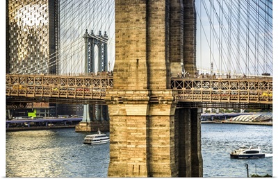 Brooklyn, Detail Of Brooklyn Bridge And Manhattan Bridge In Background