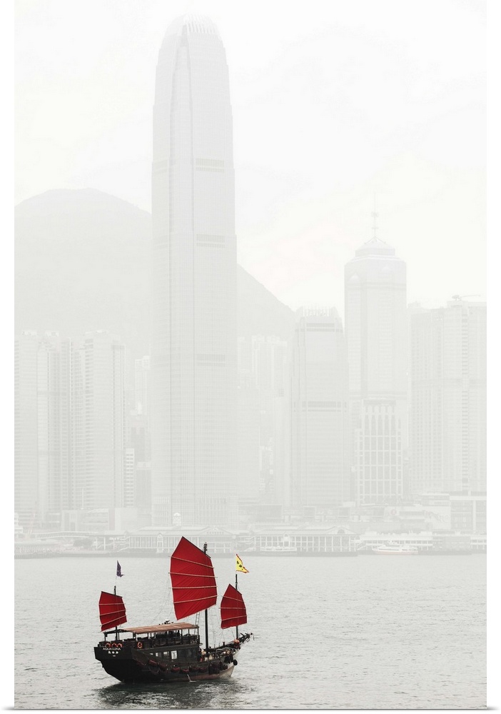 China, Hong Kong, Hong Kong island, Victoria Harbor, Junk boat.