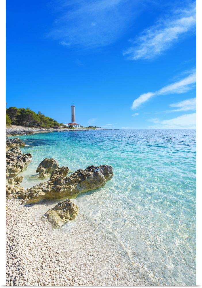 Croatia, Dalmatia, Kornati islands, Dugi Otok island, Balkans, Mediterranean sea, Adriatic sea, Veli Rat lighthouse and be...