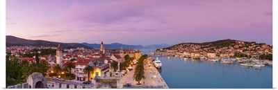 Croatia, Dalmatia, Trogir, Balkans, Adriatic Coast, Stari Grad illuminated at dusk