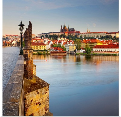 Czech Republic, Bohemia, Prague, Vltava River, View Hradcany Castle & St Vitus Cathedral