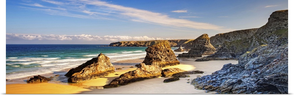 United Kingdom, UK, England, Great Britain, Cornwall, Newquay, View of the iconic rock formations known as the Bedruthan S...
