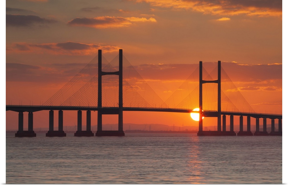 England, Great Britain, Gloucestershire, Severn Bridge, Second Severn Crossing at sunset