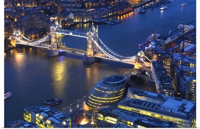 England, London, Tower Bridge, City Hall and The River Thames at dusk