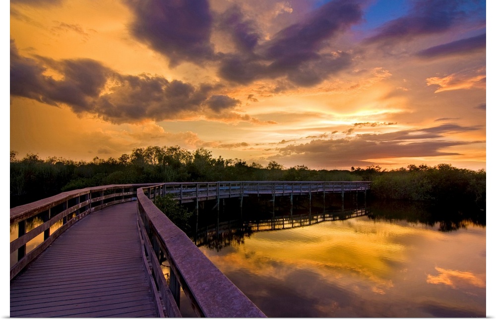 United States, USA, Florida, Everglades National Park, Anhinga trail, Travel Destination, The walkway at sunset