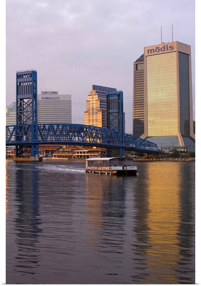 United States, USA, Florida, Downtown reflecting on the St. Johns River and Main Street Bridge