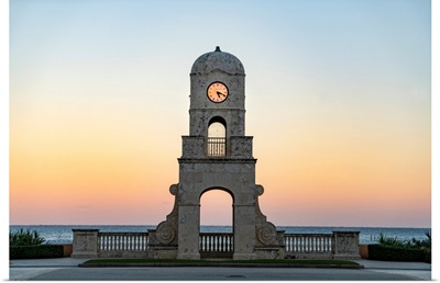Florida, Palm Beach, Worth Avenue, Clock Tower Along South Ocean Blvd At Sunset