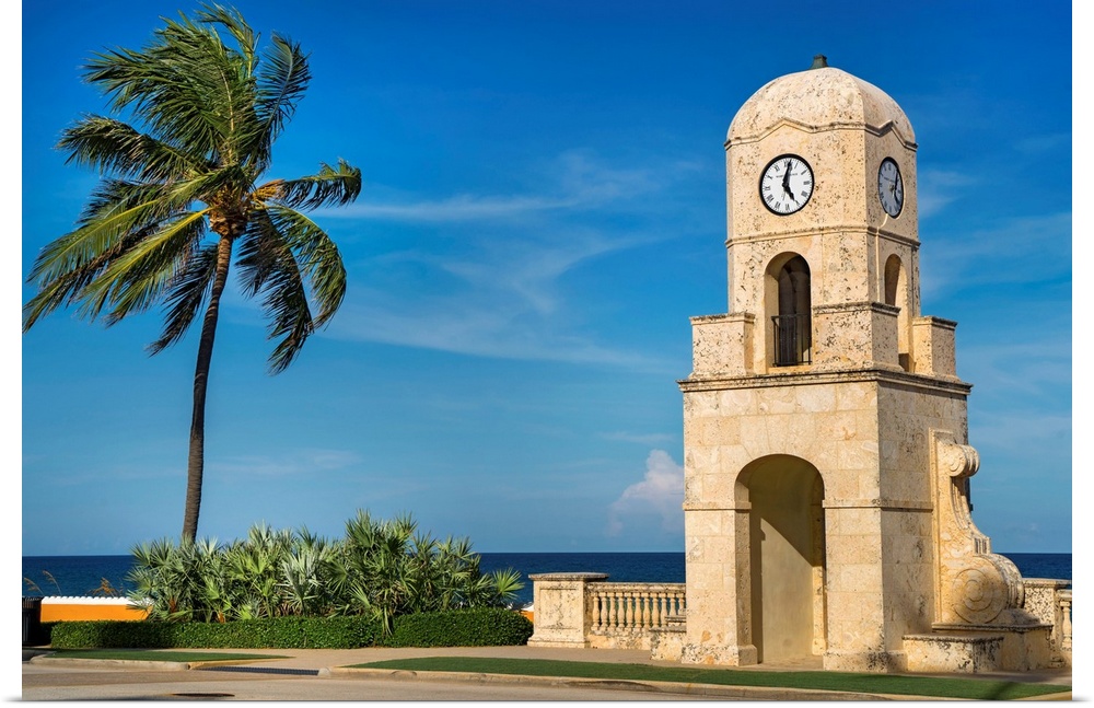Florida, South Florida, The Palm Beaches, Palm Beach, clock tower by the beach..
