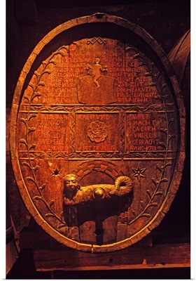 France, Alsace, Colmar town, Musee d'Unterlinden, ancient barrel in the old cellar