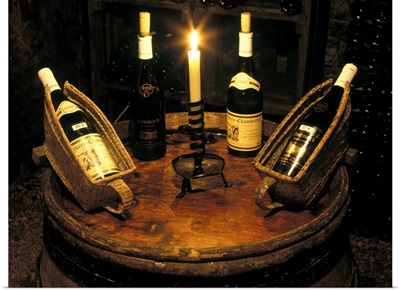 France, Bourgogne, Beaune, wine bottles