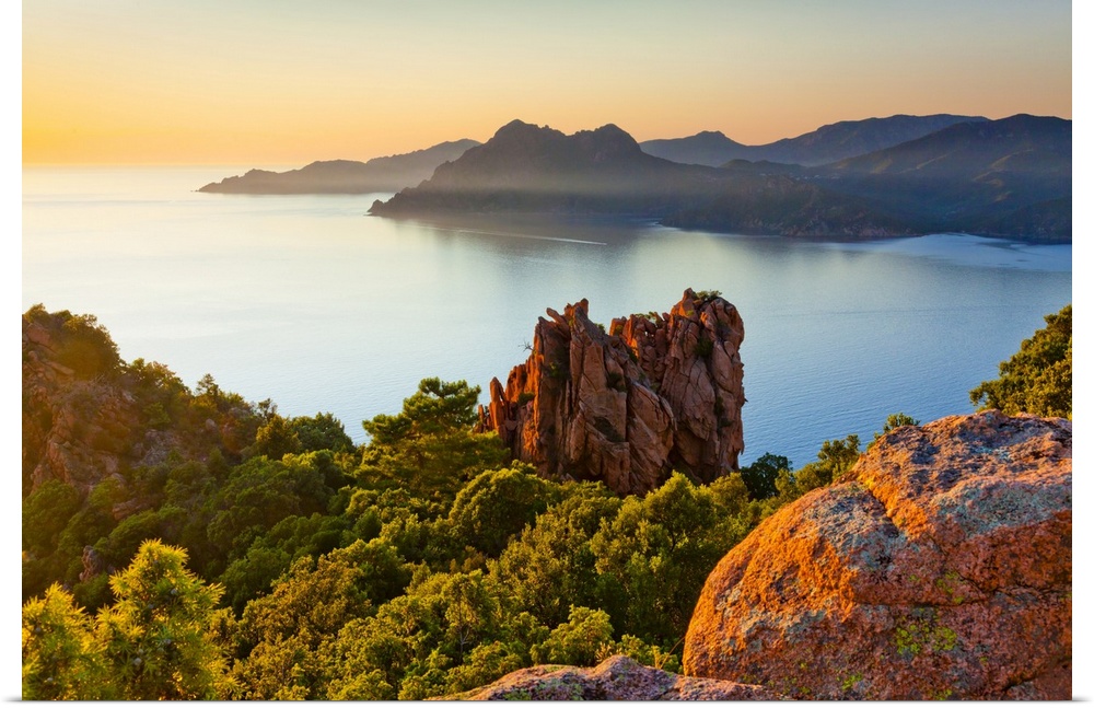 France, Corsica, Mediterranean sea, Corse-du-Sud, Calanques de Piana, Typical rock formations, dusk