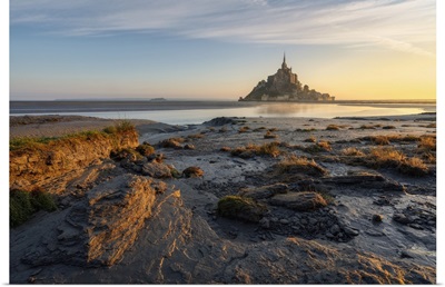France, Normandy, Mont St-Michel, Manche, Bay In The Wadden Sea At Low Tide At Sunrise