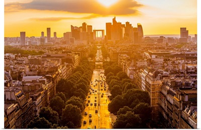 France, Paris, Champs-Elysees, La Defense In The Background