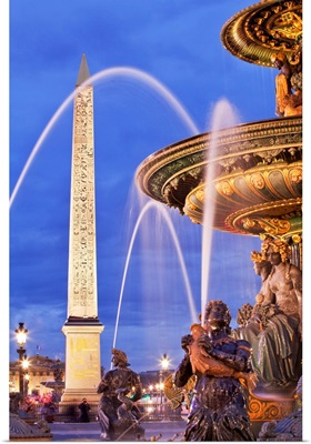 France, Paris, Champs Elysees, Place De La Concorde, Fountain Statues And Obelisk