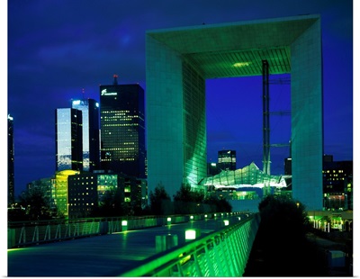 France, Paris, La Defense, view of the Grand Arch, night