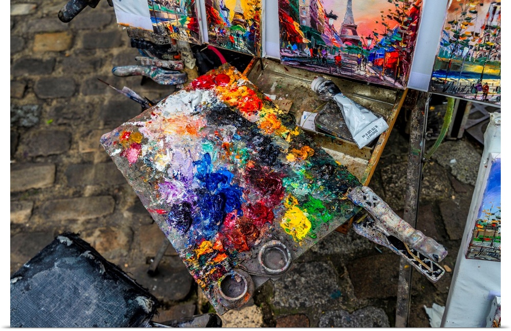 France, Paris, Montmartre, artist's palette with oil paint.